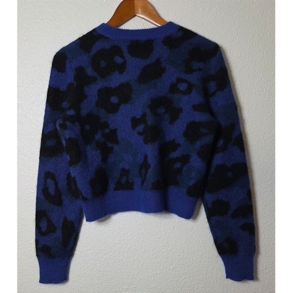 Rag & Bone Blue Leopard Mohair Sweater Cropped Mob Wife Knit XS - Picture 5 of 7